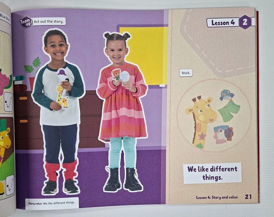 Kindergarten English activity developing cognitive skills through story acting, role play, and decision making.