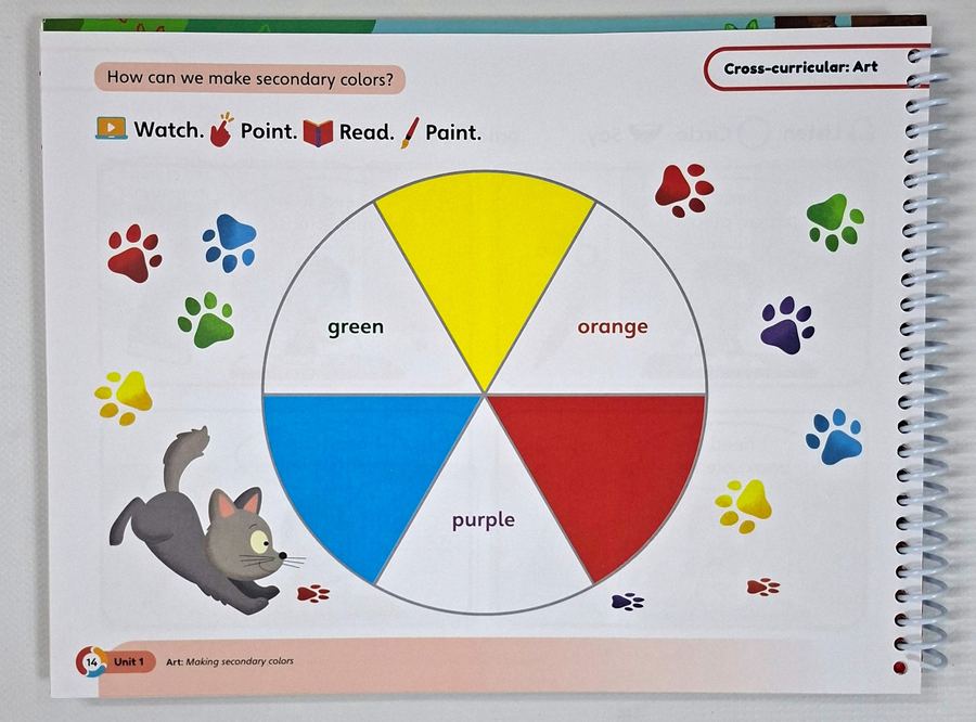 Kindergarten English activity for learning new vocabulary through colors and art in a CLIL lesson.