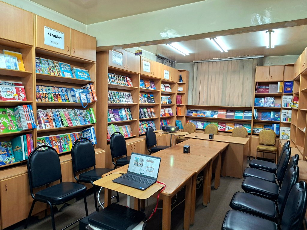 Training room at Nour E Sham Book Centre prepared for Teachers’ Space workshops and events.