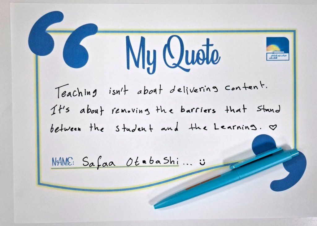 Teaching and learning reflection by Safaa Otabashi at Teachers Space Tea ELT event February 2026