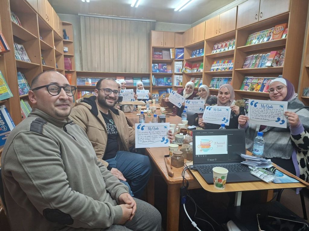 Group of English teachers holding quotes certificates at Tea and English workshop Nouresham Book Centre